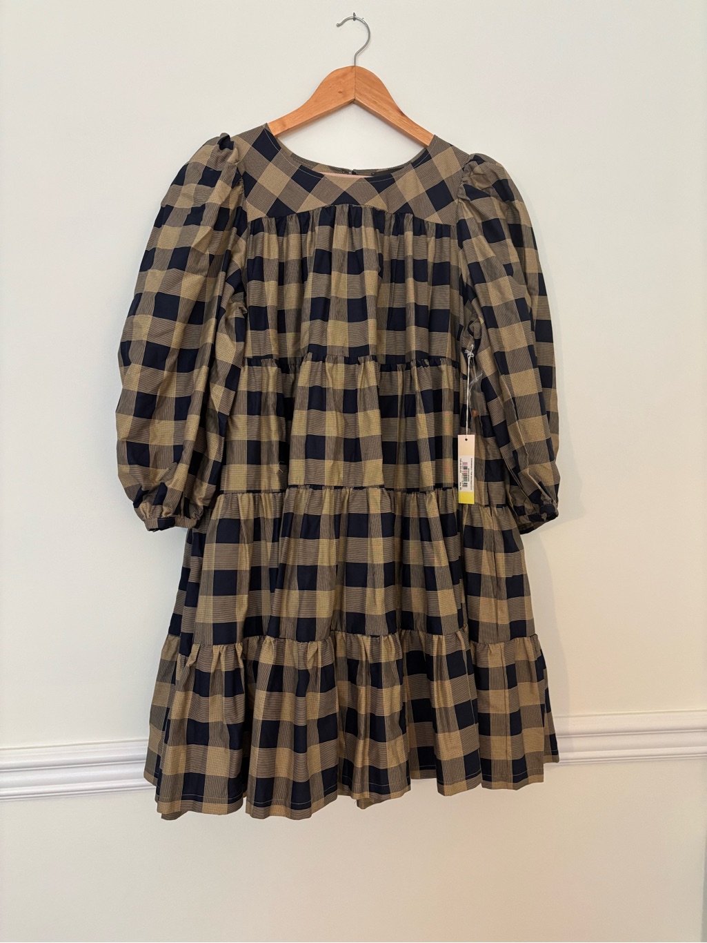 Summersalt Navy And Tan Checked Tiered Dress